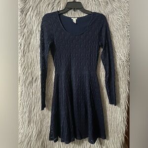 Navy Long Sleeve Lace Dress